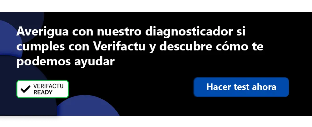 Banner de color negro con círculos azules que explica que Opentix ha desarrollado un diagnosticador para saber si tu empresa está preparada para Verifactu