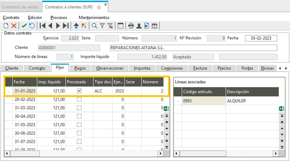 Gestion de contratos en Sage 200. Crear el contrato eligiendo cuándo y cómo vamos a facturar 3