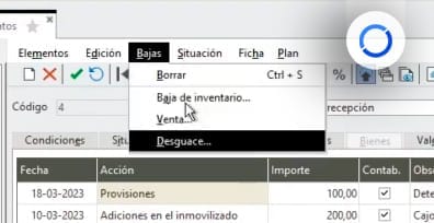 bajas activos fijos sage 200