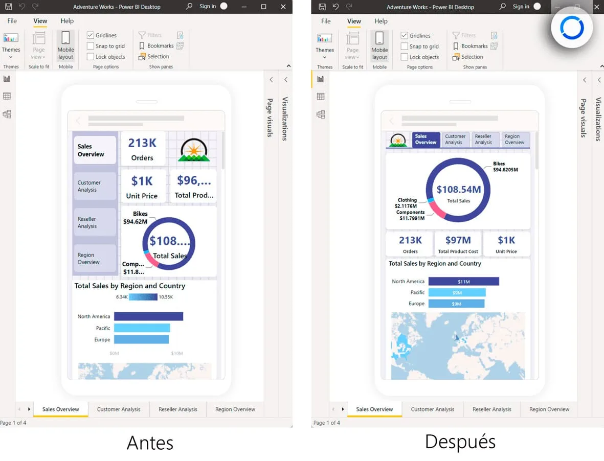 informes optimizados para móvil power bi